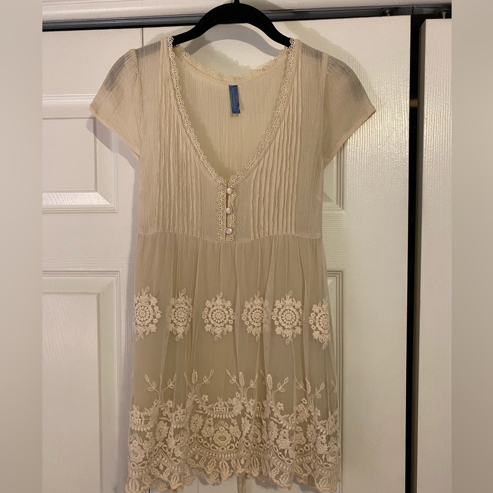 Free people beige embroidered lace tunic